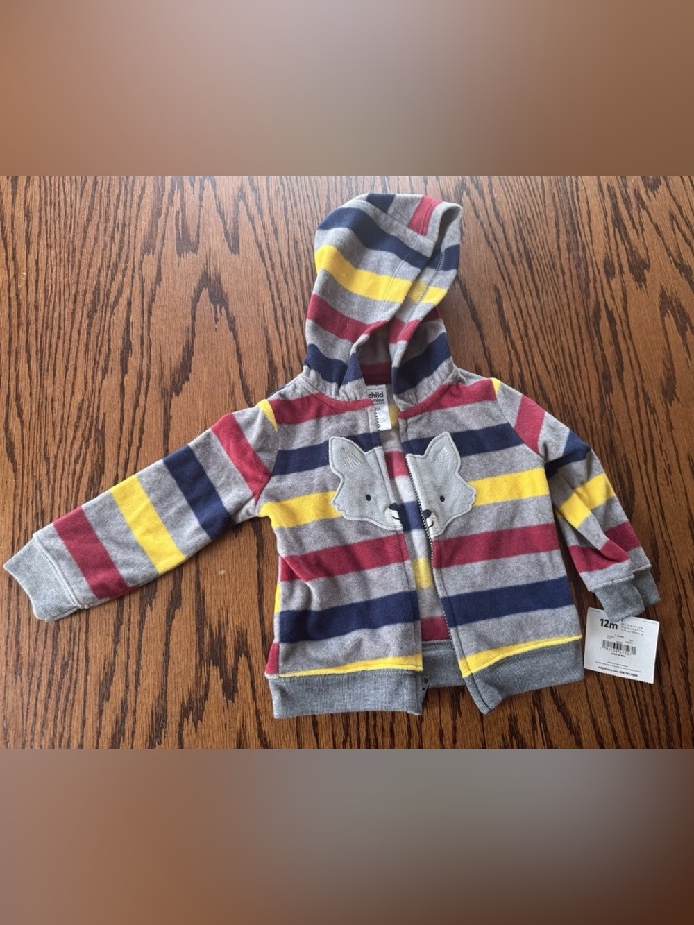 NWT 12 Months Boys Child Of Mine Carters Zip Up Hoodie Hooded Sweatshirt Wolf